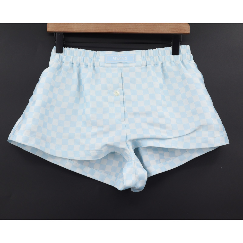 Versace Women's Contrasto Duchesse Boxer Shorts White/Blue Sz 38 /US X-Small
